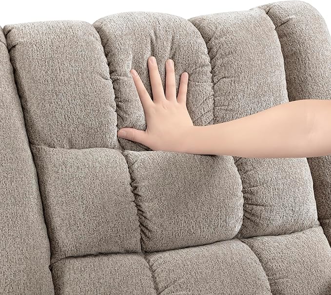 Lexicon Chenille Rocker Reclining Chair for Adults Rocker Pull Handle Recliner Nursery Chair for Living Room/Bedroom High Back Pillow Top Arms High Density Foam Cushions Light Brown
