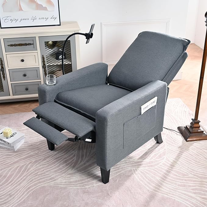 Adjustable Recliner Chairs for Adults Modern Fabric Push Back Recliner with Cup Holder and Phone Holder for Living Room (Gray)