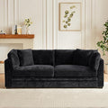 Christopher Knight Home Masie Chenille Upholstered 3 Seater Sofa Couch Wooden Home Sofa Living Room Comfy Cloud Couch for Bedroom Home Office Black