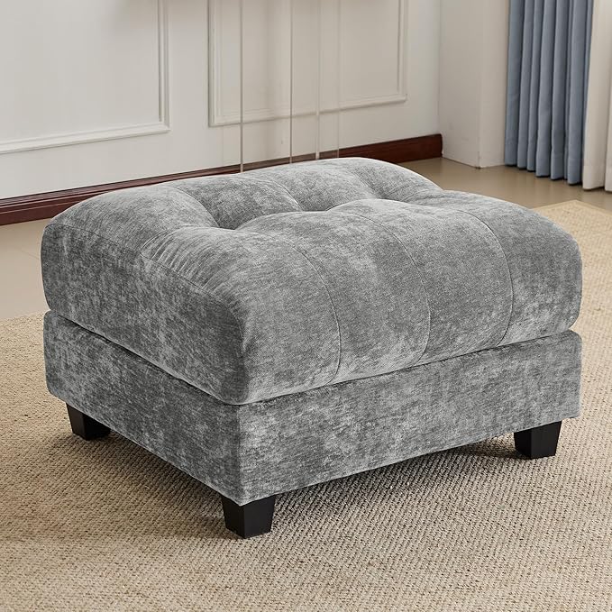 93 3+1 Seater Sofa with Ottoman - 4-Position Adjustable Backrest 350lb/Seat Soft Chenille Fabric 3 Throw Pillows Easy Assembly (Gray)