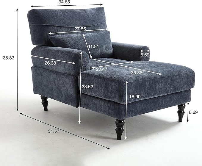 KEIKI Chaise Lounge Chair Indoor Modern Leisure Sleeper Sofa Chair w/Double Deep Cushion Accent Upholstered Reading Side Armchair Recliner Arm Chairs for Living Room &amp Bedroom Easy Assembly B
