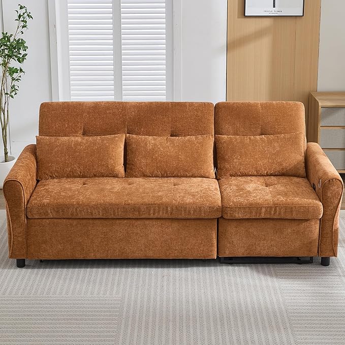 ERYE L-Shaped Reversible Recliner Sectional Sofa Chenille Upholstered Pull Out Convertible Sofabed with Pull Out Sleeper Couch Bed and Recliner Chaise Lounge and USB-C Ports