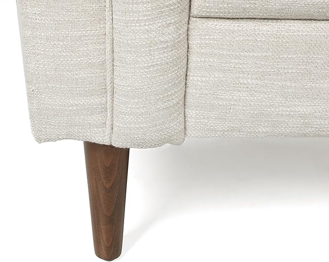 Beige Loveseat Sofa Tufted Fabric 2-Seater Curved Tub Design with Button Detailing and Birch Wood Legs Contemporary Living Room Lounge Chair