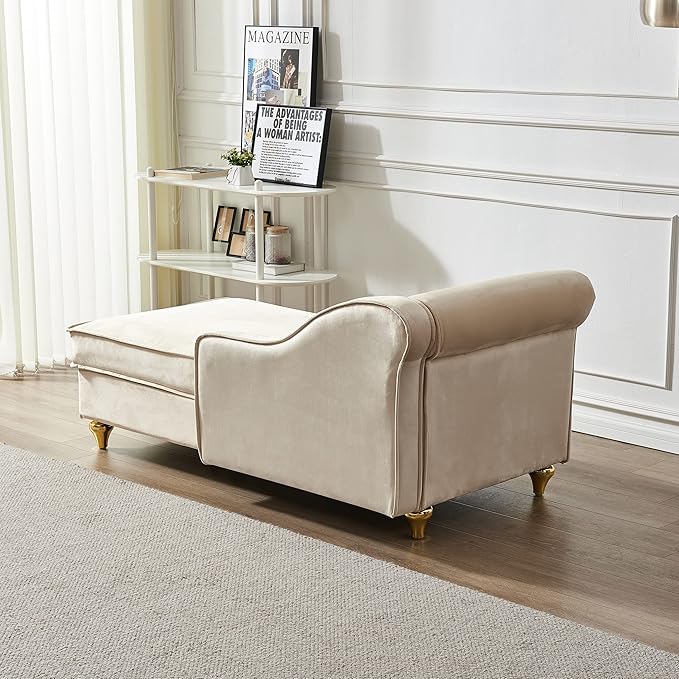 60.6 Velvet Chaise Lounge Sleeper Sofa with Large Hidden Storage &amp Lumbar Pillow Upholstery Tufted Lounge Chair Indoor with Gold Metal Legs &amp Armrest Reclining Sofa Chair for Living RoomBe