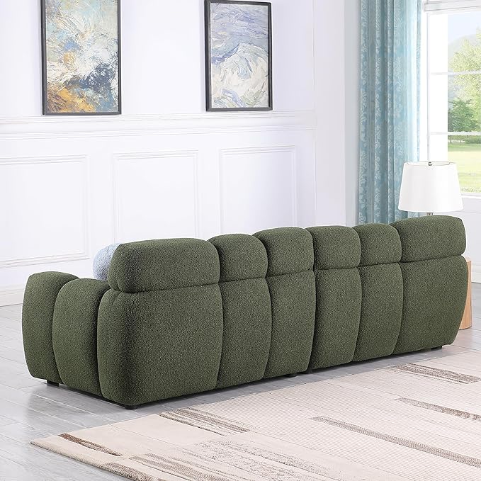 86.5 Green Boucle Cloud Sofa Couch Modern Tufted 3 Seater Sectional Sofa Set for Living Room Comfy Upholstered Couch Bed with 2 Accent Pillows for Bedroom Apartment Office