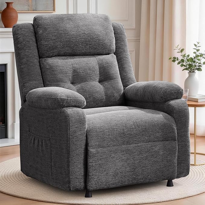 Power Recliner Chair Living Room Chairs for Adults Oversized Electric Recliner with Side Pockets Chenille Fabric Reclining Chair for Living Room Bedroom