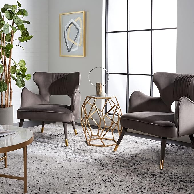 Safavieh Home Blair Retro Glam Shale Velvet and Gold Wingback Accent Chair
