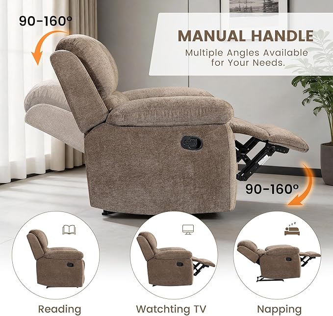 Betsy Furniture Modern Fabric Recliner Sofa Set Couch Loveseat w/Console Recliner 8093 (Khaki Chair)