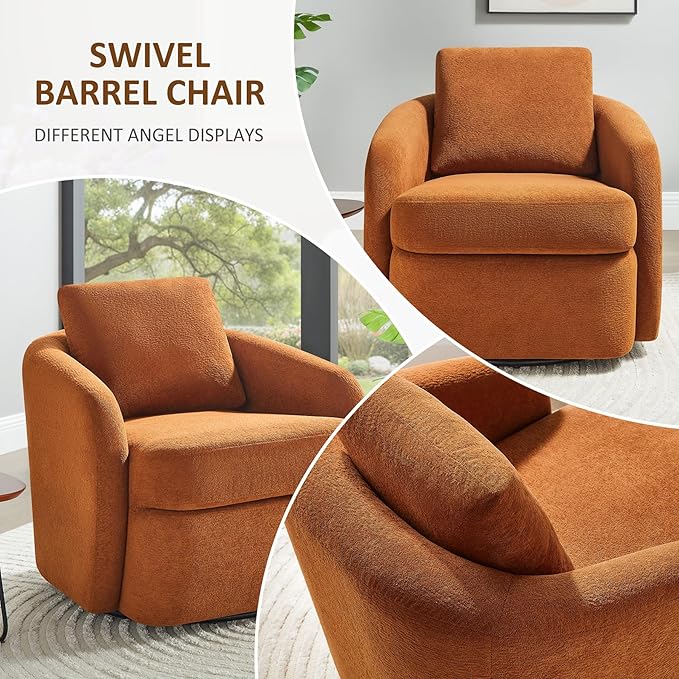 Swivel Barrel Chair Cloud 360° Upholstered Armchair with Removable Throw Pillow for Living Room Bedroom Modern Comfy Single Sofa Chairs Fully Assembled Set of 2 Curry