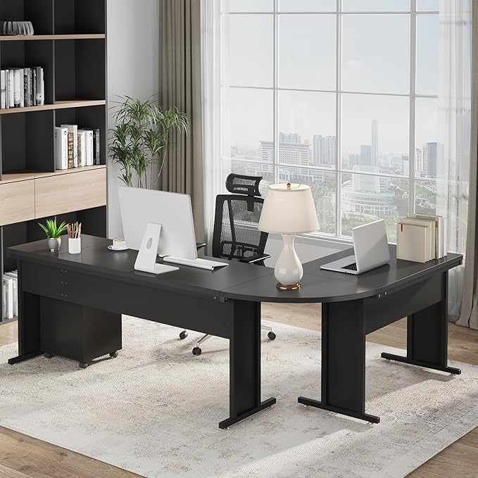 Tribesigns 83 L-Shaped Executive Desk Reversible Modern Office Desk with Drawers &amp Rolling File Cabinet Large Corner Computer Desk Business Workstation for Home Office (Black)
