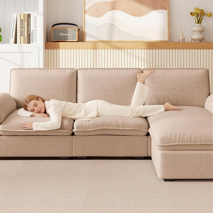KEIKI 102 3Seat Modular Sectional Velvet Sofa Couch with Chaise Memory Foam for Living Room Small Space Style Conscious Homeowners Warm Inviting Comfy Supportive Rest Space Premium Design Coffee