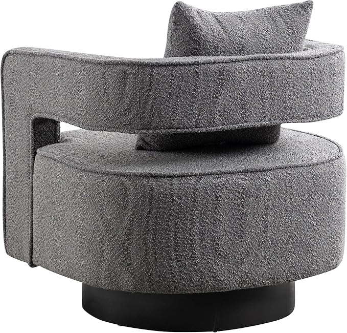 29.0 W Swivel Accent Open Back Chair Modern Comfy Sofa Chair with Black Base for Nursery Bedroom Living Room Hotel Office Club Chair Leisure Arm Chair for Lounge (Gray Boucle)