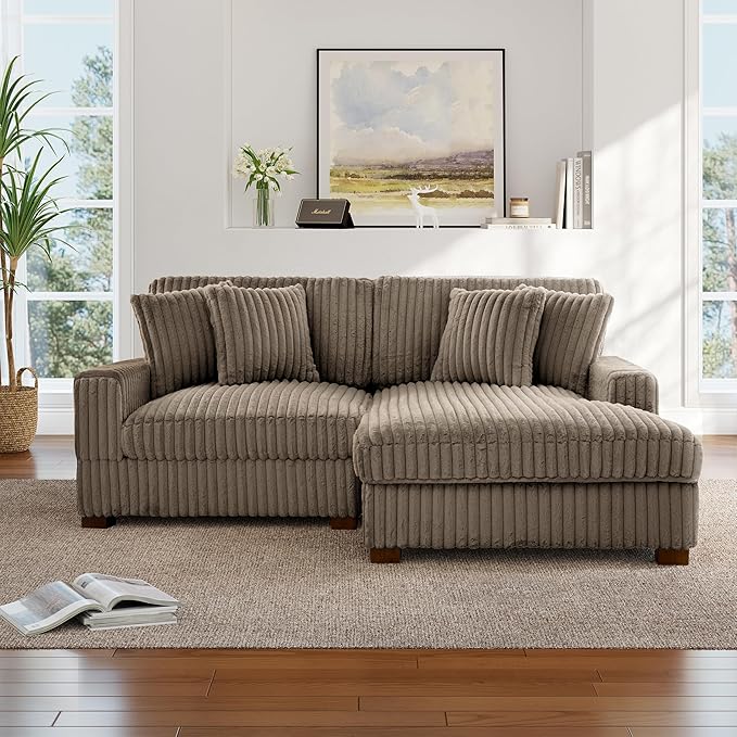 Cloud Sectional Couch with L-Shape Chaise Modern Modular Sofa with Deep Seat Upholstered Couches for Living Room Bedroom Light Brown