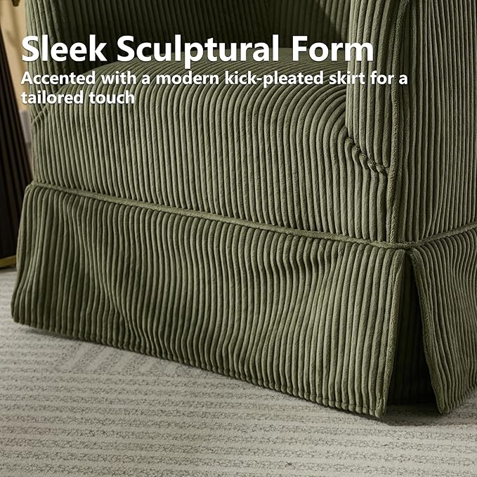 Swivel Accent Chair for Living Room 360° Upholstered Barrel Swivel Chairs with Skirted Base Modern Linen Armchairs for Bedroom Reading Nook Small Space Corduroy Green