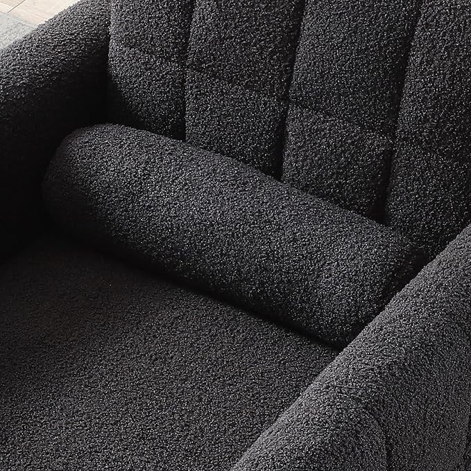 Modern Chair Lounge Chair Armchair Accent Living Room Chair with Tapered Metal Legs and Waist Pillow LoungeTeddy Fabric Gray