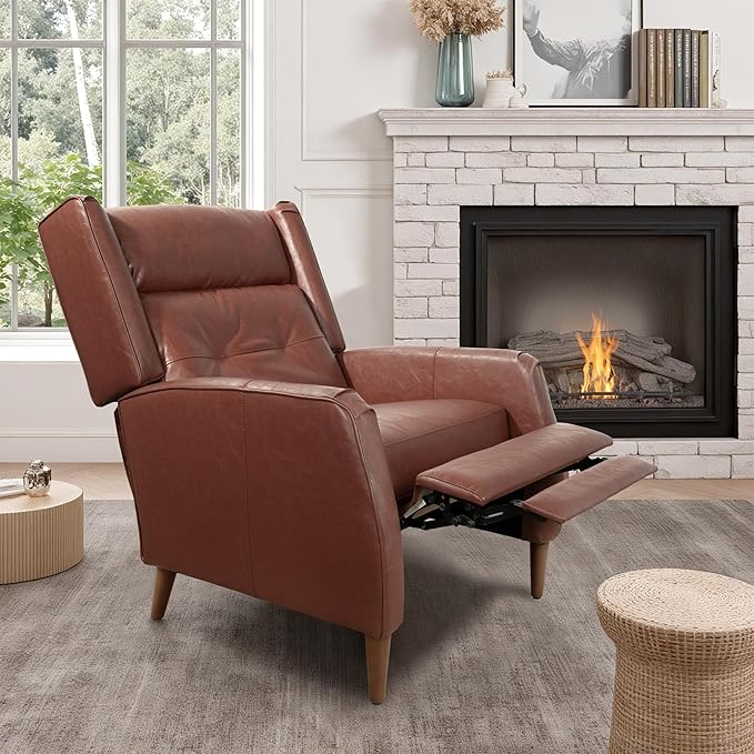 Art Leon Mid Century Modern Accent Chair - Faux Leather Armchair with Ottoman Modular Single Sofa Adjust The Seatback Chair Comfy Lounge Side Chair for Bedroom Living Room Brown