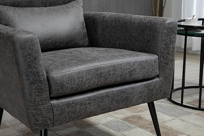 29.5W Classical Accent Chair Armchair Upholstered Reading Chair Single Sofa Leisure Club Chair with Black Metal Leg and Throw Pillow for Living Room Bedroom Dorm Room OfficeValley Gray BronzingSuede