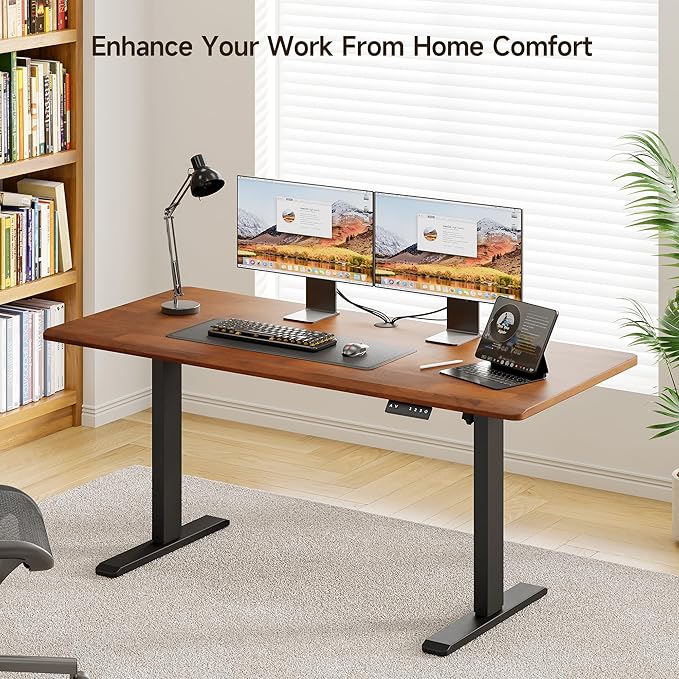 ONBRILL Standing Desk 55x23.6 Inches Whole-Piece Board Rectangle Stand Up Desk with Solid Wood Desktop and Memory Controller Adjustable Height from 28-46 Inches for Home &amp Office Brown