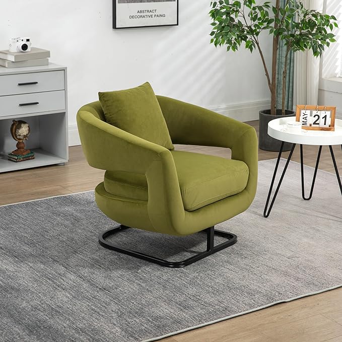 House Hold Upholstered Tufted Living Room Chair Textured Velvet Fabric Accent Chair with Metal Stand