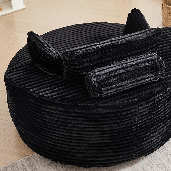 55''L Round Swivel Accent Chair Oversized Plush Corduroy Modern Swivel Barrel Chairs Upholstered Cozy Reading Chair for Living Room Bedroom Home Office (Corduroy Black)