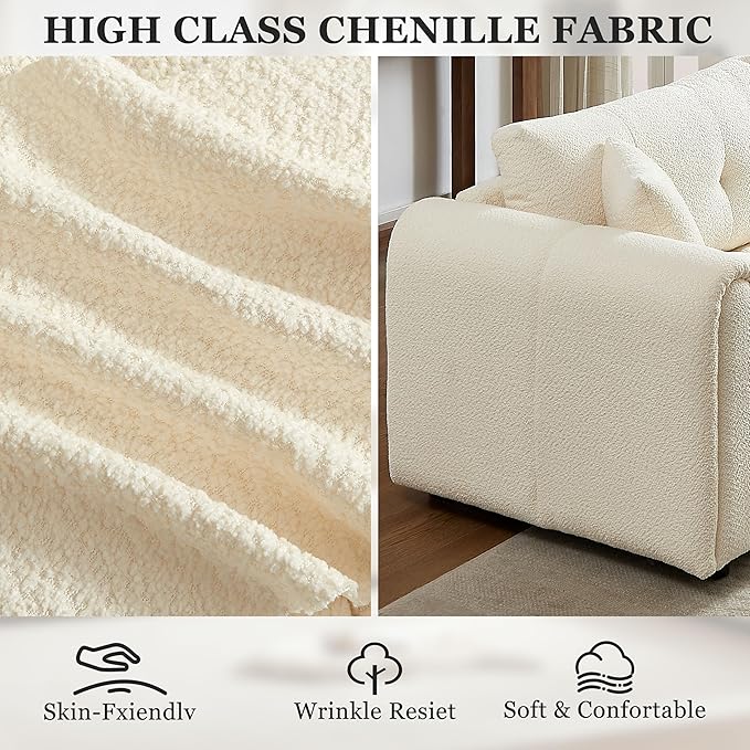 91.5 Modern Bubble Sofa Couch w/Medium Firm Seat Cushion and Deep Seats &amp Chenille Fabric 3 Seater Couch Sofa for Living Room Apartment Lounge Office.(Beige)