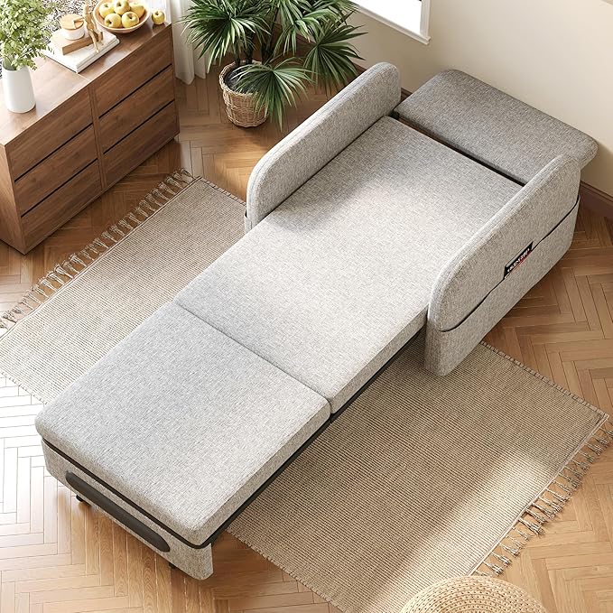 34.6 Pull Out Sofa Bed Convertible Sleeper Sofa 2-in-1 Couch Bed for Living Room &amp Small Spaces RV Sofa Bed Multi-Functional Folding Loveseat Gray