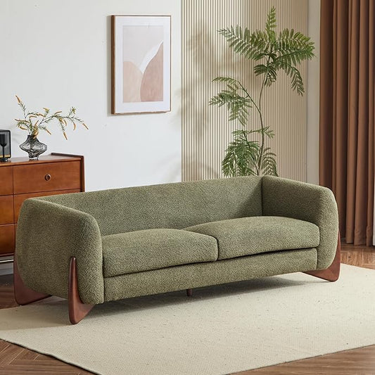 Christopher Knight Home Almab 82 Inches Sofa Couch Cozy Boucle Upholstered 3-Seater Sofa Wood Frame Couch Comfy Couches for Living Room and Office Modern Soft Plush Sofa Olive Green
