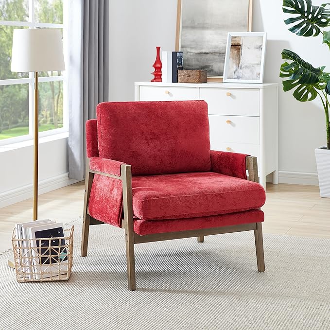 Roundhill Furniture Kelly Mid-Century Modern Accent Armchair Red