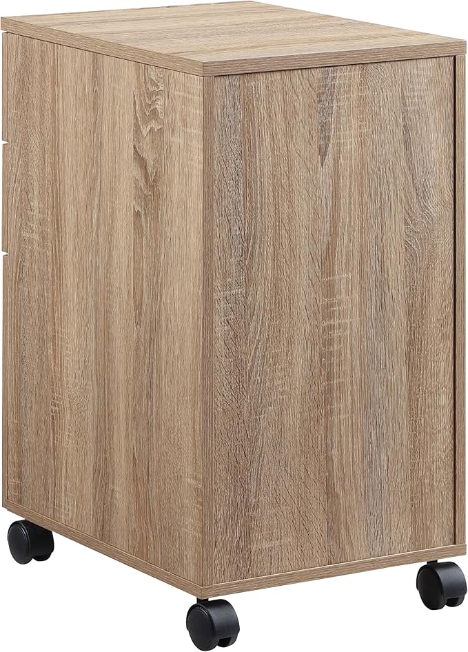 OSP Home Furnishings Ace 3-Drawer Mobile File Cabinet Full Extension Slides Key Lock System Rolling Casters 26.75x19x14 Inches River Oak Wood Finish