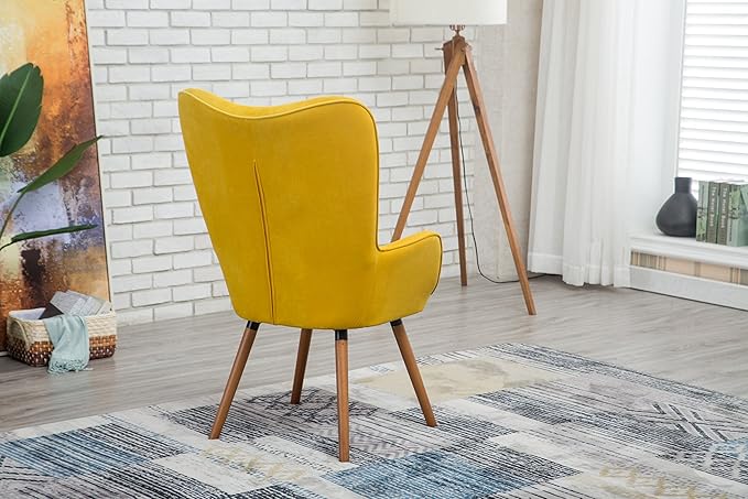Roundhill Furniture AC155YL Doarnin Silky Velvet Tufted Button Accent Chair Yellow 30D x 41.5W x 26.8H in