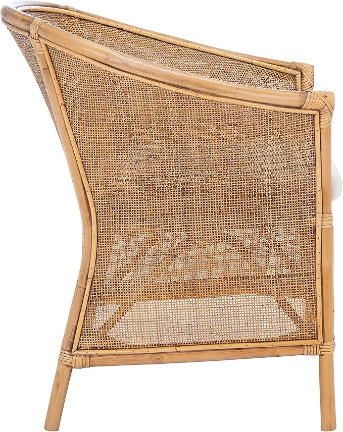 SAFAVIEH Home Collection Jessica Honey Brown Wash Rattan Accent Chair with White Cushion