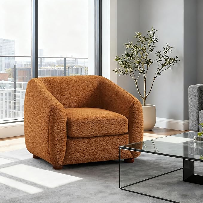 VANOMi Accent Chairs for Living Room Modern Living Room Chairs with Cushion Sherpa Reading Chairs for Adults Bedroom Apartment Curry