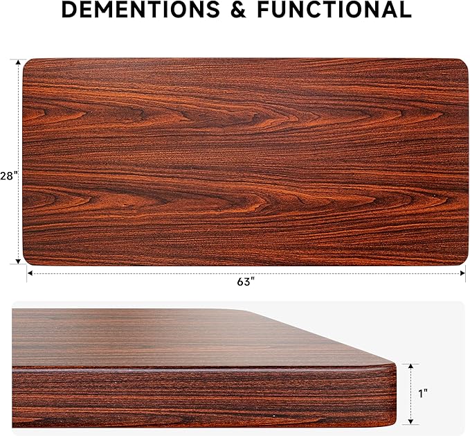 BIZUM Whole-Piece Particle Board Table Top Wood Countertop for Standing Desk DIY 63x28x1 Inch Mahogany Desk Top