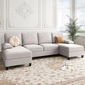 Shintenchi U-Shaped Sectional Couches for Living Room 4 Seat Sofa with Double Chaise LoungesSolid Wood Frame Sectional Sofa for ApartmentCreamy White