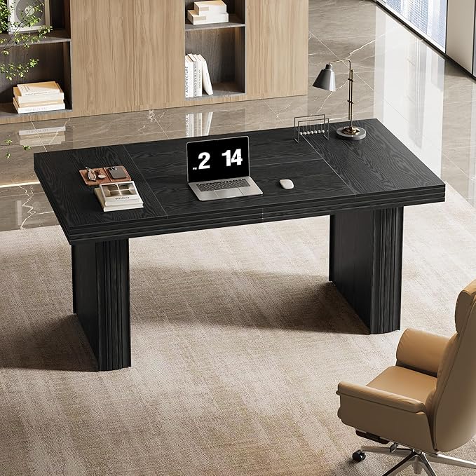 Tribesigns 63 Executive Desk Large Office Computer Desk with Heavy-Duty Legs and Thickened Desktop Elegant Writing Workstation Study Table Conference Table for Office Black
