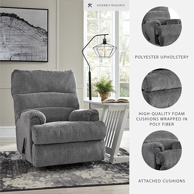 Signature Design by Ashley Man Fort Contemporary Rocker Recliner Gray