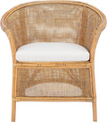 SAFAVIEH Home Collection Jessica Honey Brown Wash Rattan Accent Chair with White Cushion
