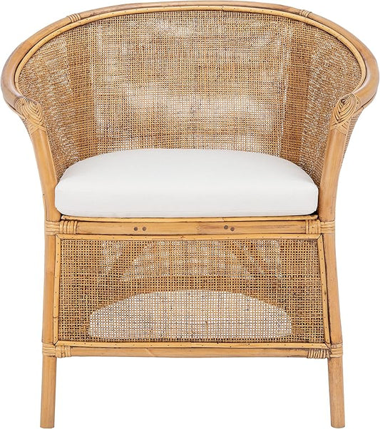 SAFAVIEH Home Collection Jessica Honey Brown Wash Rattan Accent Chair with White Cushion
