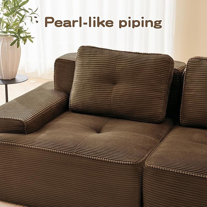 Oversized Modular Sectional Sofa Modern V Shaped Corner Boneless Couch with Ottoman Comfy 5 Seater Cloud Sleeper Sofa with Deep Seat Customizable Layout Couches for Living Room Apartment Brown