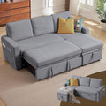 Convertible Sofa Bed L-Shape Sectional Sleeper Sofa with Storage Chaise Modern Polyester 3 in 1 Pull Out Couch Bed for Living Room Light Grey