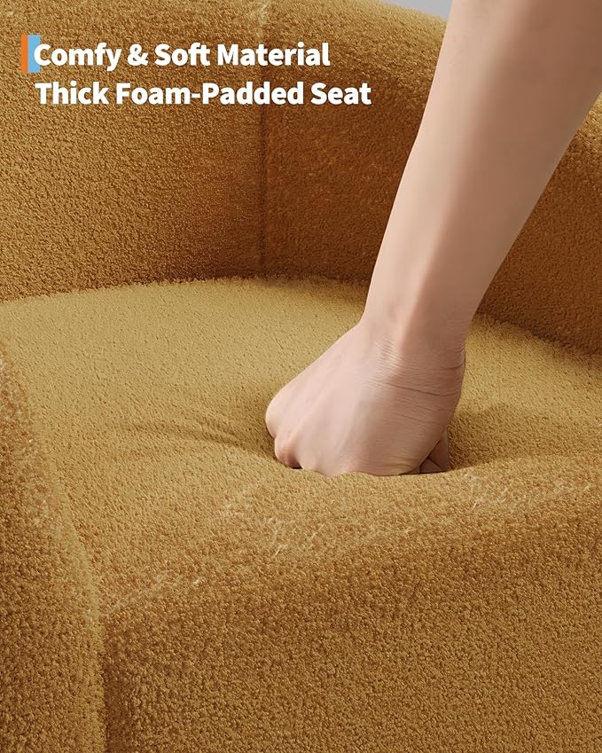 Accent Chair Boucle Fabric Barrel Chairs Comfy Round Club Armchair with Soft Cushion for Living Room Bedroom Reading Waiting Room Yellow