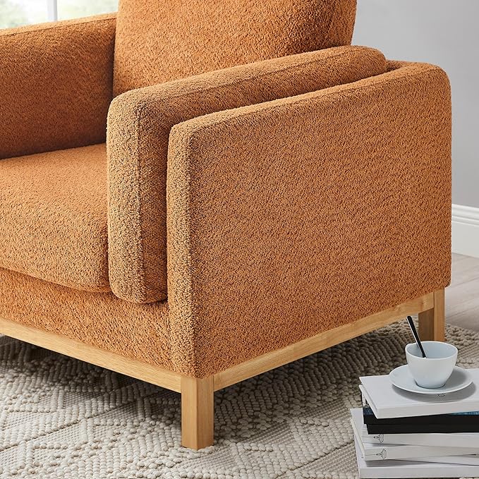 VANOMi 41.34 Oversized Accent Chair Upholstered Armchair with Solid Wood Legs Living Room Chairs with Wide Armrest Pads Reading Chair for Bedrooms Apartments Living Rooms Offices（Curry）