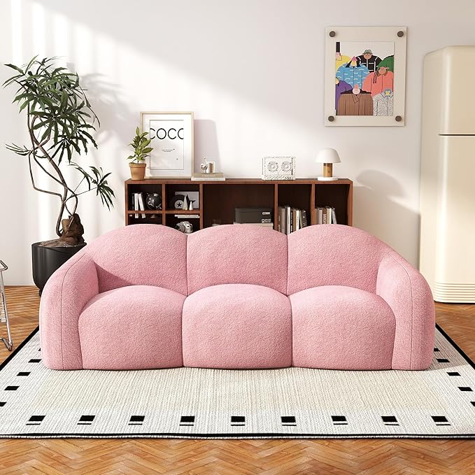 JACH Small Minimalist Sofa for Apartment Modern Comfy Upholstered Sofas Boneless Leisure Couches 3-Seater Cloud Couch for Living Room Bedroom Small Space (Pink No Assembly Required)