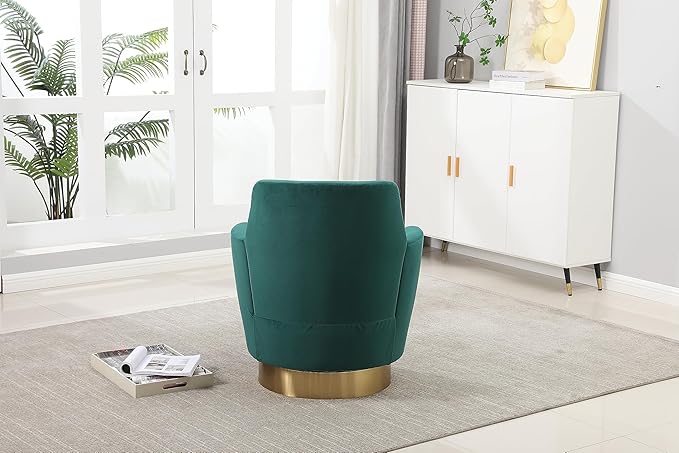 Velvet Swivel Barrel Chair Armchair for Living Room Reading Chairs for Bedroom Comfy Round Barrel Chairs with Gold Stainless Steel Base for Living Room Bedroom Reading Room (Emerald)