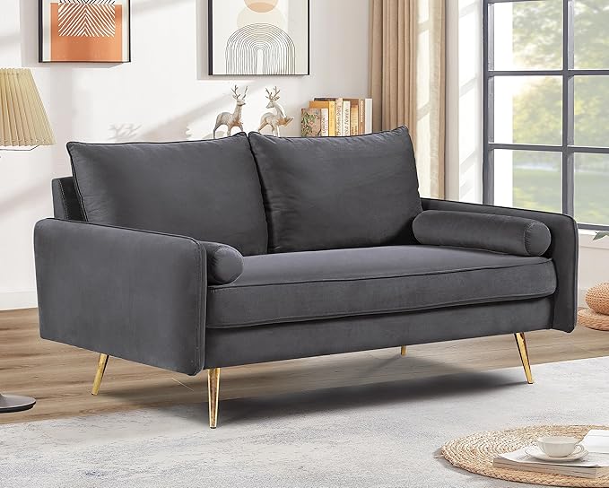 Kent Modern Loveseat European Style Velvet Living Room Furniture with Tapered Legs Vintage Flair and Sleek Design Grey