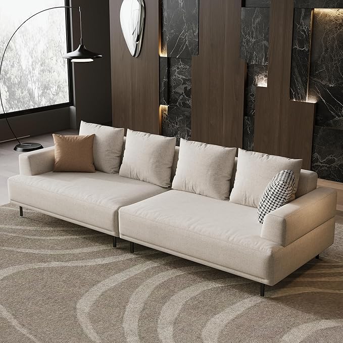 Cream Fabric Sectional Sofa – Contemporary Upholstered Couch with Metal Legs for Living Room (109.44inch-4Seats)