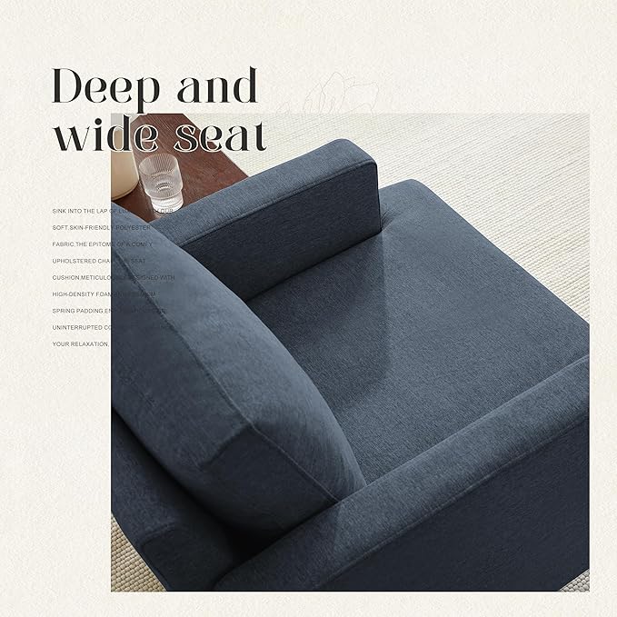 Mid-Century Accent Chair Comfy Upholstered Reading Accent Chairs for Bedroom Modern Linen Fabric Armchair for Living Room Single Sofa Chair with Wood Legs (Blue Grey 2 Pack)