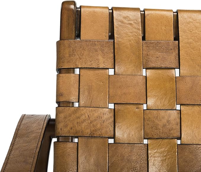 Safavieh SFV9005B Home Collection Dilan Leather Brown &amp Light Brown Safari Accent Chair Light