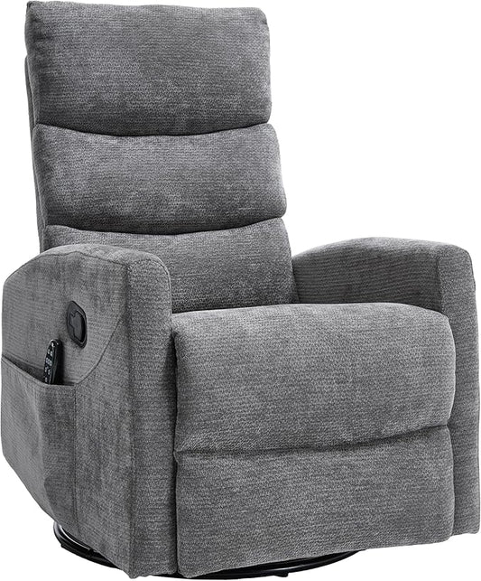 PELUMY 360° Swivel Rocker Recliner with Heat &amp Vibration Massage Glider Rocking Chair for Adults Compact Recliner for Living Room Small Spaces Nursery Bedroom (Chenille Grey)