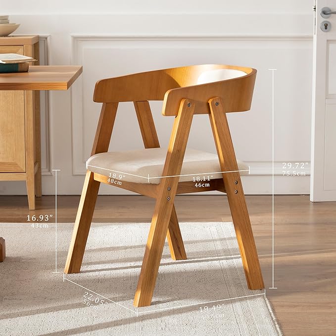 Chogori Wooden Dining Chairs Modern Dining Room Chairs with Arms and Upholstered Seat Farmhouse Style Chairs for Kitchen Dining Room Living Room (Dark Oak Set of 2)